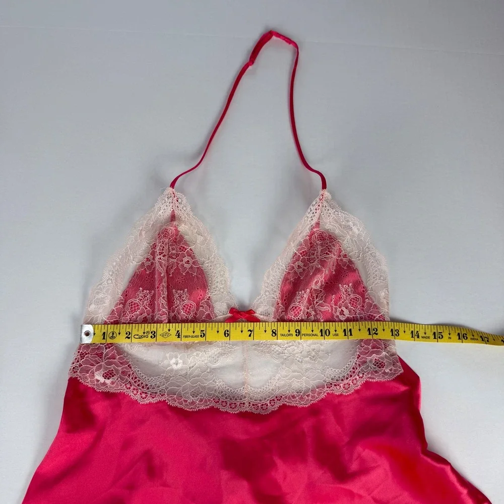 Victoria's Secret Pink Satin Lace Babydoll Chemise Halter Tie Back Camisole M